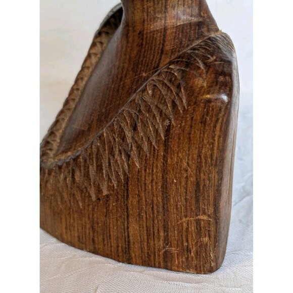 Wooden Handcarved African Statues Head Bust Tribal Man & Woman Pair Folk Art Set - Picture 11 of 16